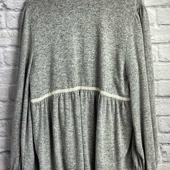 Knox Rose Women’s Gray Super Soft Cardigan Cream Lace Trim Opening Size X-Large - Picture 6 of 8